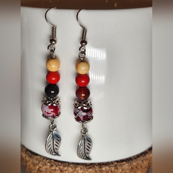 4 Tiered stone and glass Leaf Earrings - Picture 3 of 3